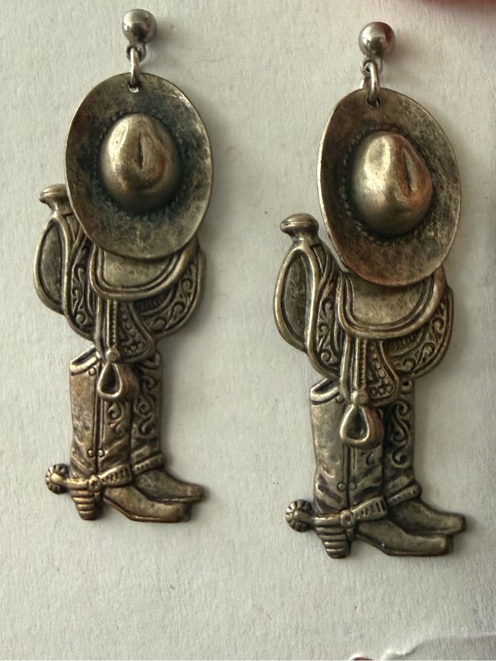 Source Unknown Vintage Silver-Tone Cowboy Hat & Boot Drop Earrings